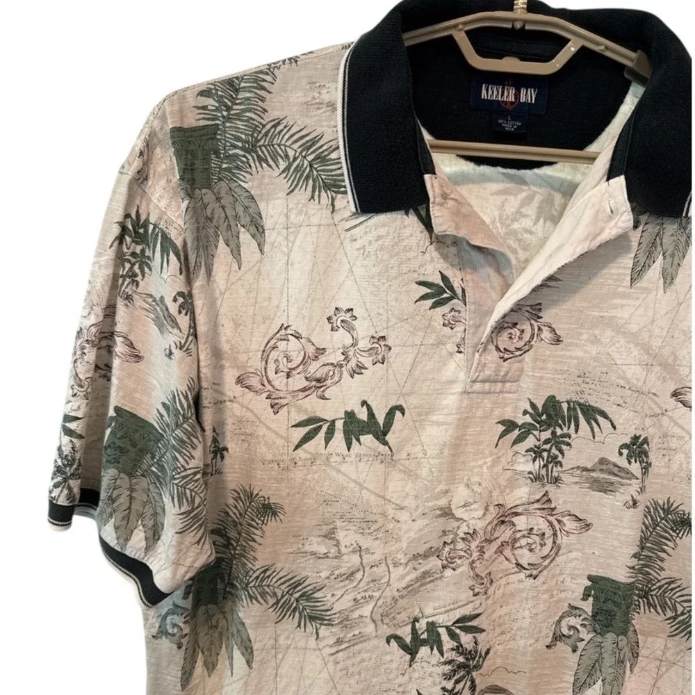 Keeler Bay Men's Tropical Print Polo‎ Shirt Size Large Short Sleeve Resortwear